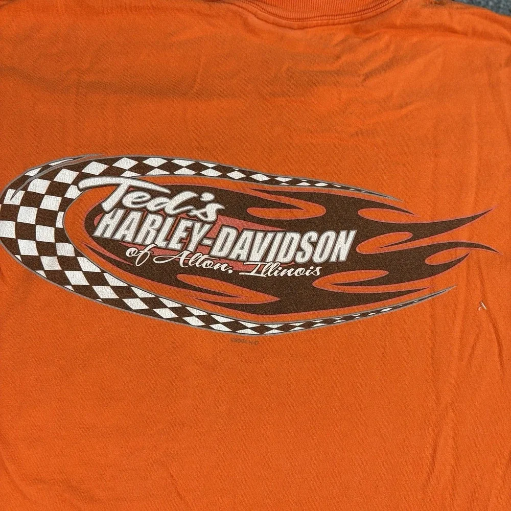 Vintage 90s Y2K Harley Davidson T Shirt L Made In USA Orange Flame R.K. Stratman